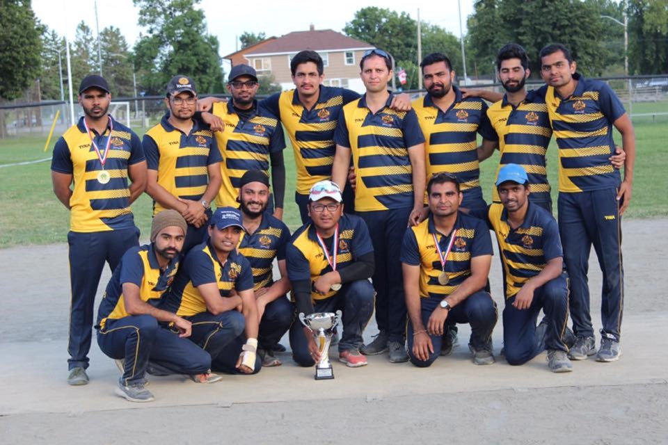 Timmins Tigers Cricket team proudly displaying their second place trophy gained at a tournament in North Bay. Members of the team are: back row left to right Neelanka, Ankit, Visigan, Avtar, Pradeep, Gagan, Gulab, Amish; front row left to right, Ravinder, Kunal, Varinder, Samar, Ajay, Mario. Photo: courtesy of Timmins Tigers Cricket Team
