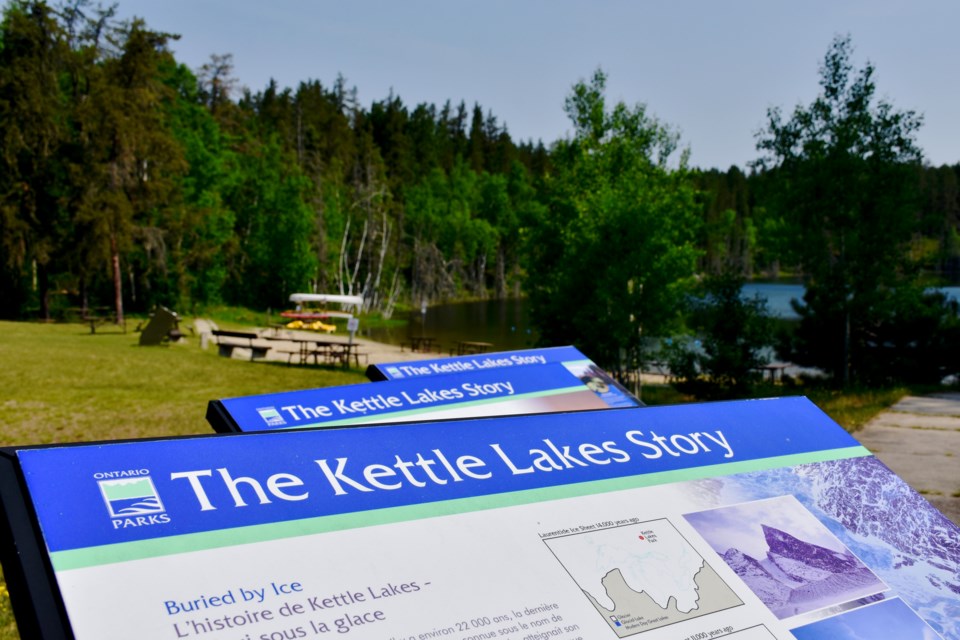 Learn a little bit about the history of Kettle Lakes Provincial Park at Slab Lake.