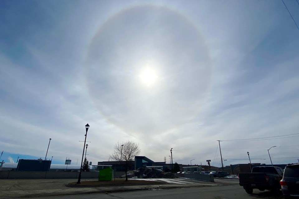 A sun halo in Timmins on April 8, 2024.