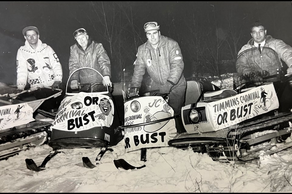 The Sno-Pros made their first trip, going from Hanmer to Timmins, in 1966. From left are Luke Venne, Fred Arbique, Emile Demers and Conrad Bisson.