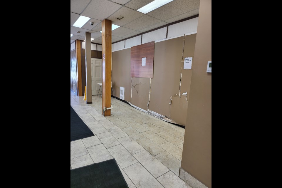 Barrhead's Tim Horton damage from SUV crash into building May 26, 2024.