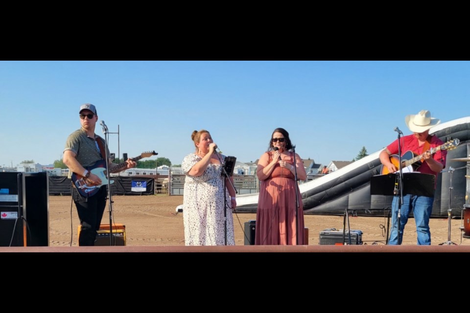 The Barrhead band, Never Too Late, entertained rodeo crowds on August 10