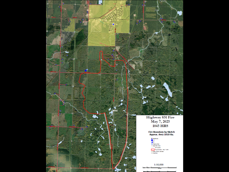 Athabasca County said it had made excellent progress on containing a fire that started Tuesday afternoon just south of Boyle. (Photo supplied by Athabasca County)