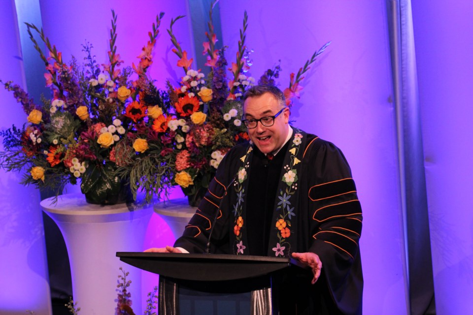 Dr. Alex Clark was officially installed as Athabasca University's 11th president Oct. 12. Clark shared his vision for the future of the university, highlighting the strengths AU has, as well as the role he sees in playing in the regional community.
