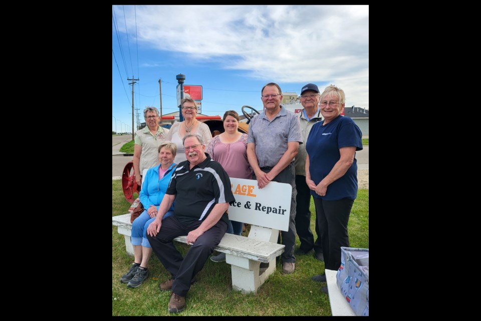 The Communities in Bloom judging event started with a meeting review on July 10 at the Museum. Front L-R Melody Spares, Mayor Dave McKenzie Back L-R Sherry Cote, Shelley Batdorf, Nadine Quedenbaum, Rene Ladan, Bob Cote, Tammy Schmermund