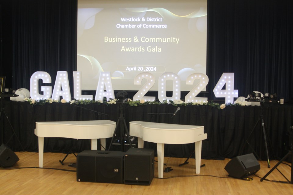 The stage at the Westlock Community Hall was elaborately decorated for the 2024 Business and Community Awards Gala on the evening of April 20.
