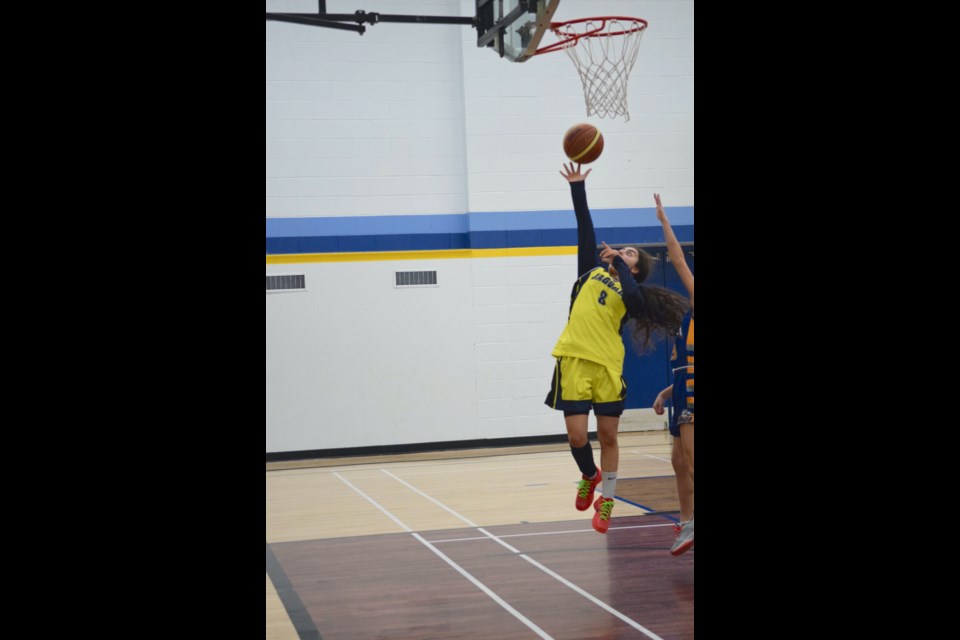 Barrhead Jaguar Angie Kamleddine going in for a layup in the final game against Neerlandia.