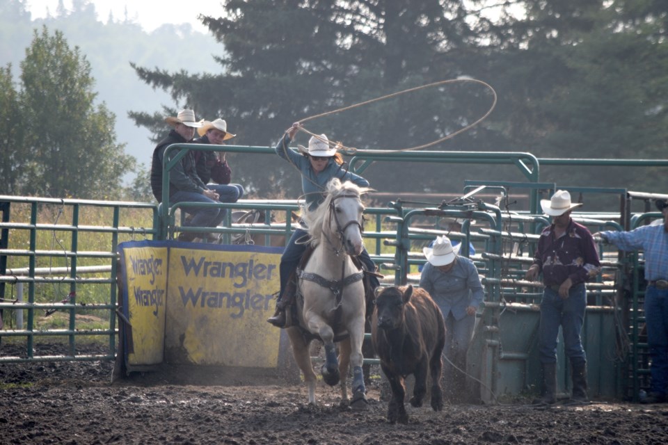 Angie Thompson competing in the Aug. 17 ladies' rodeo event.