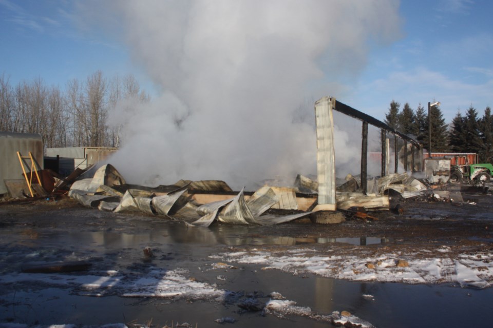 The Baptiste Lake and Athabasca Fire Departments responded to an early-morning shop fire 17 kilometres northwest of the town of Athabasca Dec. 1.
Photos by Heather Stocking/AA