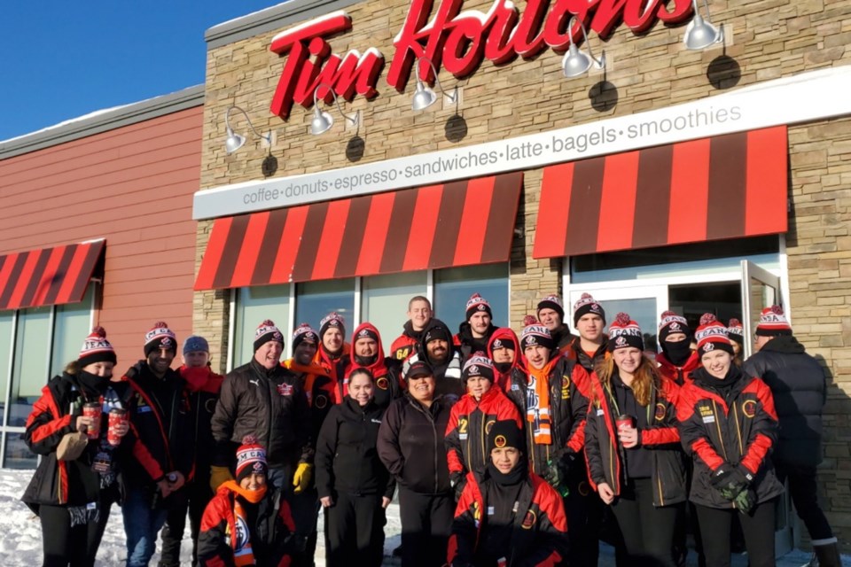 The Kaurna Boomerang hockey team from Adelaide, Australia stopped Jan. 14 to do one of the most Canadian things ever in Athabasca on their way to Calling Lake; a Tim Horton's run.
Photo courtesy Jason Bulas