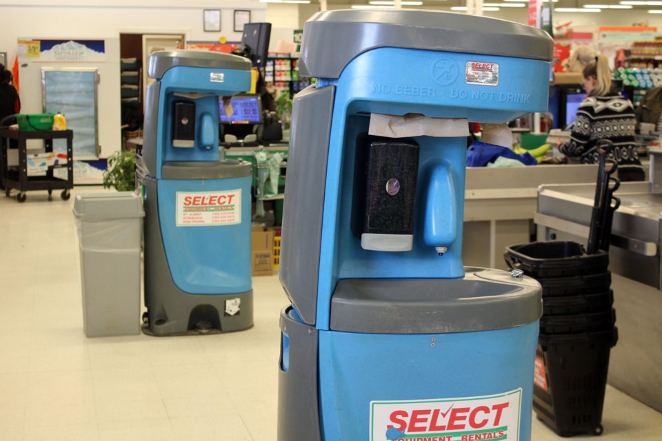 Tipton's Your Independent Grocer in Athabasca installed handwashing stations at the bagging end of tills to encourage patrons to follow proper hand hygiene before leaving the store.
Bryan Taylor/AA