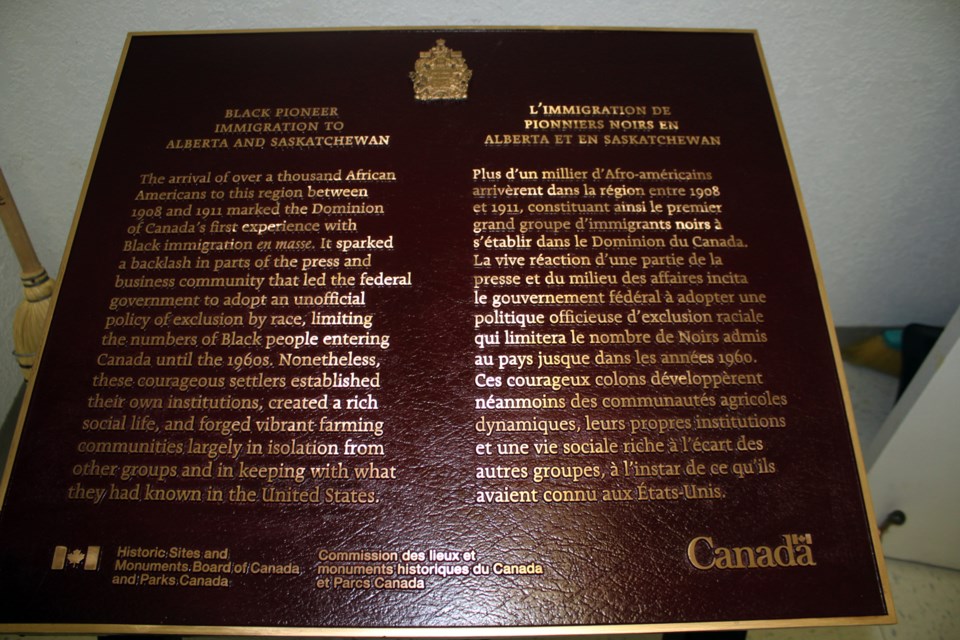 The plaque that took Myrna Wisdom 12 years to get, commemorates the Black settlers in Amber Valley, Breton, Wildwood, Saskatchewan and other places in the two provinces.
Heather Stocking/T&C