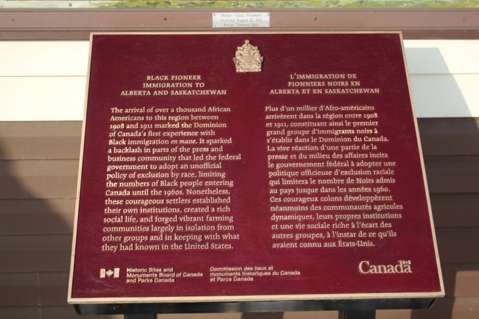 In April the Amber Valley Community Association was informed the plaque commemorating Black settlers to the region was missing and subsequently found it, damaged and dirty, in the Emcon yard in Athabasca after some sleuthing. The Society then petitioned the Historic Sites and Monuments Board of Canada to relocate it from its previous location on Highway 55 to outside Amber Valley Hall. Once approved, Parks Canada collected the plaque, cleaned it up, repaired and installed it.
Heather Stocking/AA 