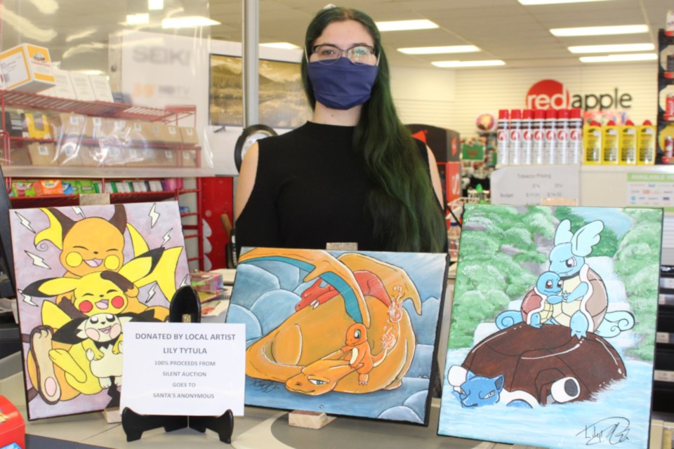 Lily Tytula created three Pokémon pieces of art that are up for silent auction at the Red Apple in Athabasca to help raise more money for Santa’s Anonymous. People have until Dec. 4 at 6 p.m. to enter their bid. Shoppers can also donate money or items at Red Apple or in one of the many drop boxes Santa’s Anonymous has around town. Forms to receive a hamper are at the Lollypop Thrift Shop.
Heather Stocking/AA 