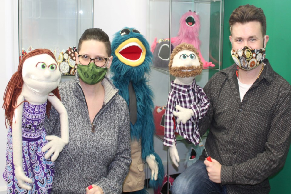 Dusty and Jonathan Hawkey pose with their doppelgänger puppets at their studio in Athabasca. The Hawkey’s have been making and selling puppets for over 15 years as well as putting on productions with tailor-made music and puppet shows.
Heather Stocking/AA