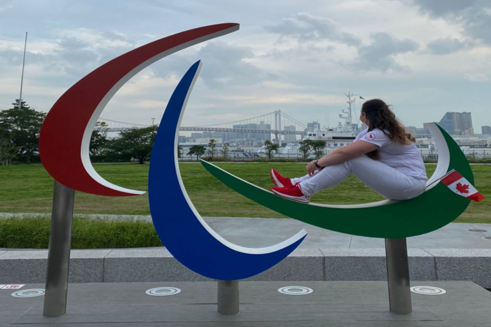 Wandering River native Amber Skyrpan spent a few weeks in Japan preparing for and participating in the Paralympics. She took a moment to reflect while sitting on the symbol for the Paralympics, the Agitos, while looking out over Tokyo.