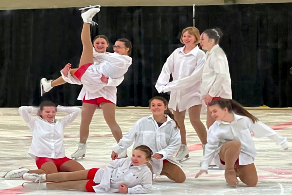 Back (L-R): Maia Erdely, Hannah Maton, Rebecca Griffin, and Jenna Erdely 

Front (L-R): Jacquie Safar, Anja Allen, Alayna Boucher, Sophie McNaughton 

The more experienced skaters performed to ‘Old Time Rock n Roll’ by Bob Seger and the Silver Bullet Band and recreating the iconic scene in the movie ‘Risky Business’ with Tom Cruise.
