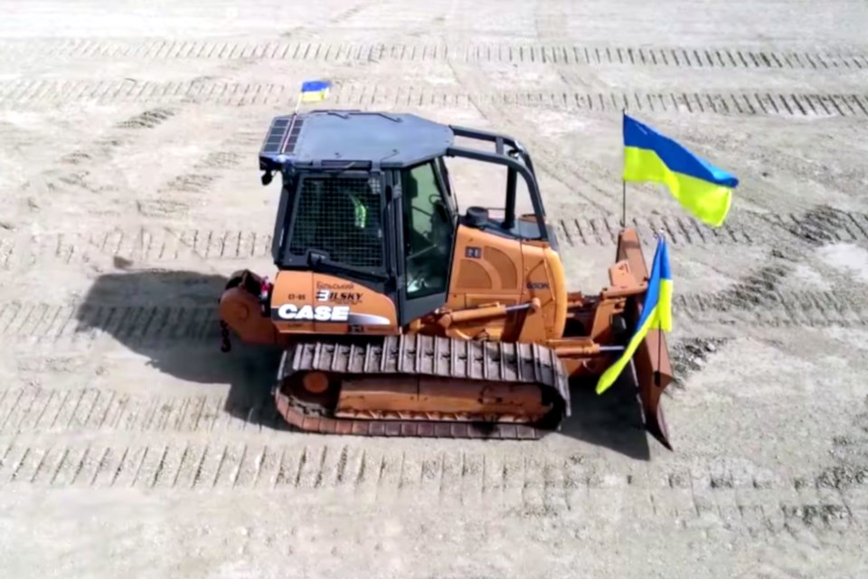 Bilsky Contracting owners Ben, Bruce, and Randy donated $6,000 of dry goods which were flown to Poland last month to assist Ukrainians fleeing the war and now they have this Case crawler dozer for sale at Ritchie Brothers Nisku lot starting May 2, with all the proceeds going to the Ed Stelmach Community Foundation.