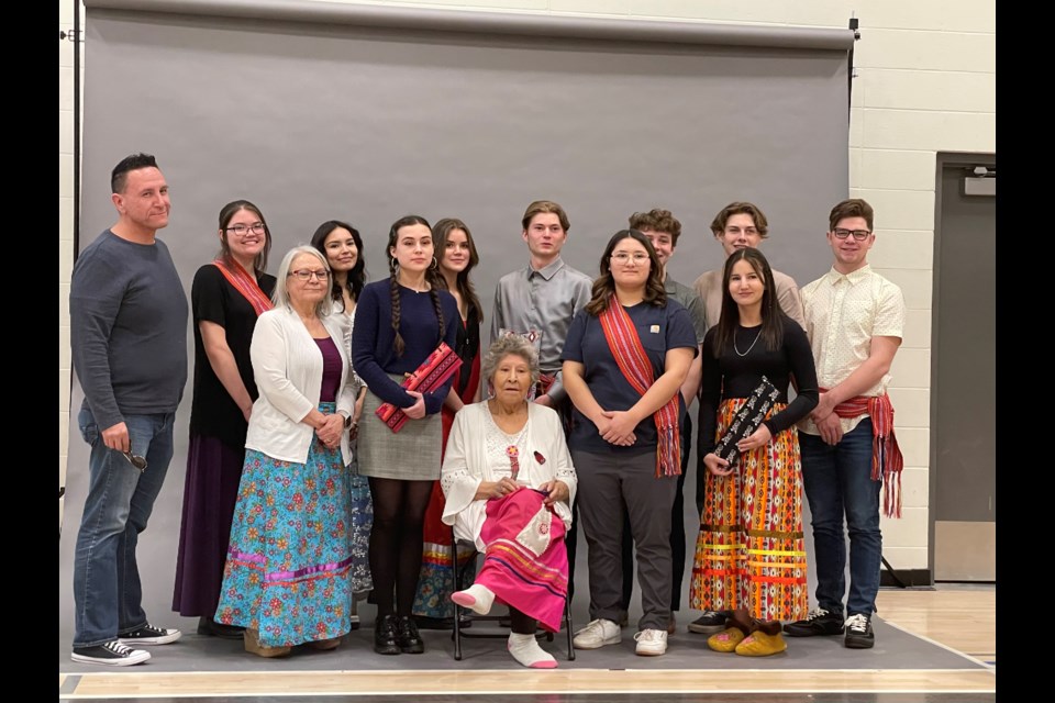 The 2022 Indigenous graduation May 12 was the first of its kind for Aspen View Public Schools (AVPS) and is held separately from the larger ceremony as it is against custom to hold a ceremony within a ceremony. Students received either an eagle feather or a Métis sash which had already been smudged by Elder Elsie Paul. 

Back (L-R): Drummer/singer Stan Arcand, Torri Anderson, Keisha Cardinal, Emily Johnston, Toby Hindy, Noah White, TJ Bobocel, Kaden Jewell 

Front (L-R): First Nations, Metis, Inuit Family School liaison for AVPS, Alma Swan, Anna Jardine, Elder Elsie Paul, Shandayah Casselman, Emma O’Driscoll 

Missing: Rose Deren and Gracie Dahl 