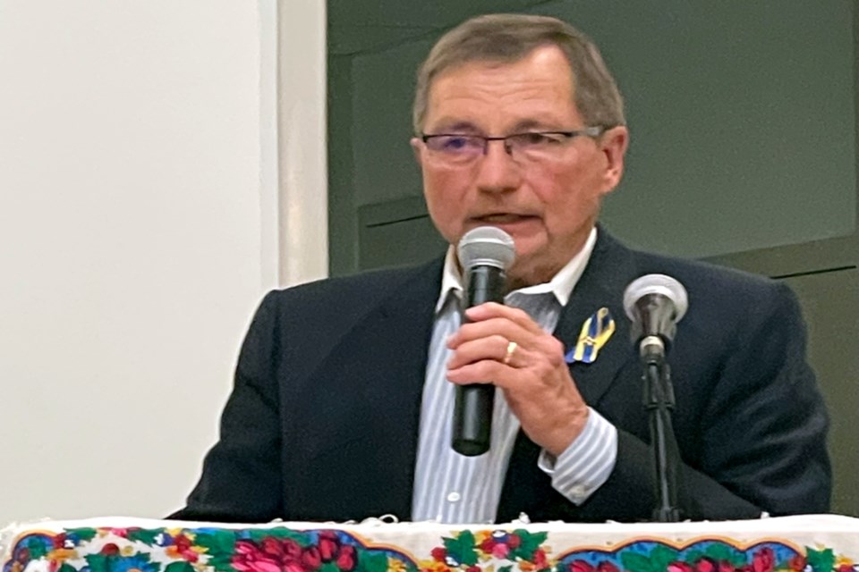 Former Alberta Premier Ed Stelmach and his wife Marie attended the sold-out fundraiser held at the Grassland Community Hall and organized by groups in Atmore, Grassland, and Prosvita. Stelmach said it was the biggest fundraiser to date raising money for his Ed Stelmach Community Foundation which is sending supplies to Ukraine and helping evacuees arriving in Alberta. 