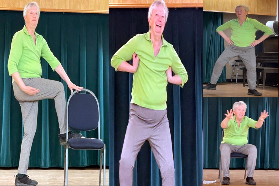 First Janice Green, secretary with the Athabasca and District Seniors Society, was serious about making sure to use proper form, then had some fun monkeying around, walking like a cowboy and using 'The Flick.' All are low impact exercises seniors can use to stay mobile. The exercise program runs Mondays and Wednesday at the Athabasca Seniors Drop-in Centre starting in the fall.
Green did the demonstration as part of the Seniors Symposium held June 10.