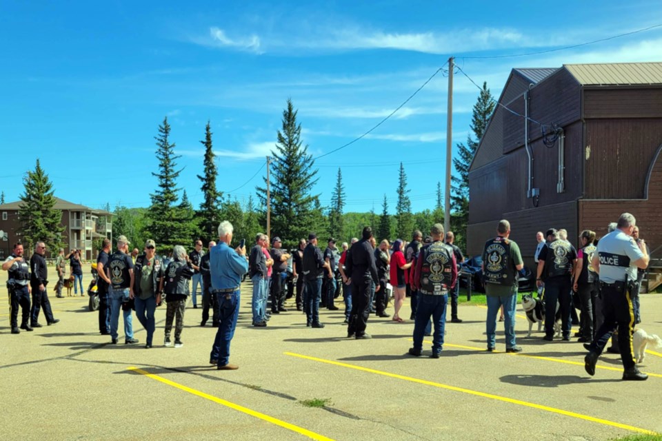 The Rolling Barrage was made up of about 60 people on motorcycles and trikes when they arrived in Athabasca Aug. 15, stopping for lunch at the Athabasca Royal Canadian Legion #103. The group was on their sixth annual cross-Canada ride to raise awareness about PTSD.