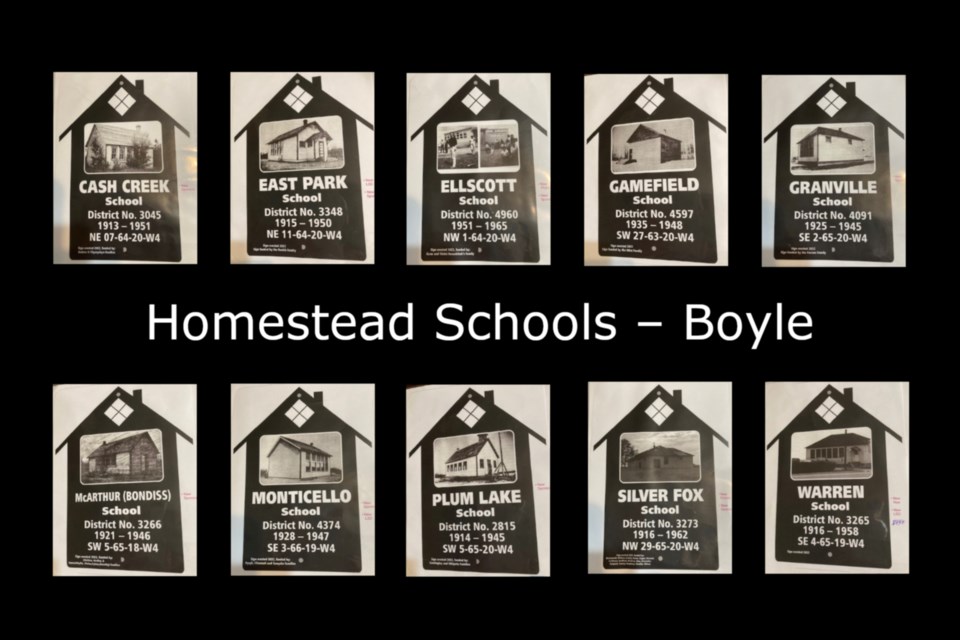 Ten homestead school sites around Boyle now have shiny new signs thanks to people who donated the cost. From Cash Creek to Warren, each sign provides as much detail as possible, with a photo of the old school, land location and dates it was used. There are far more old sites to be recognized though and the group is hoping more people will help cover the cost of signs.
