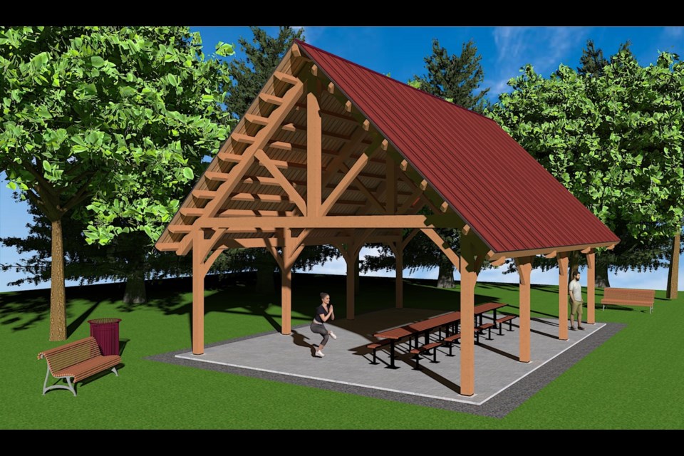 A digital mock-up of the final design for Rotary’s Riverfront Shade Pavilion shows the general shape and structure for the project. Late changes to details of the structure account for a portion of the cost increases over the last year along with inflation. 