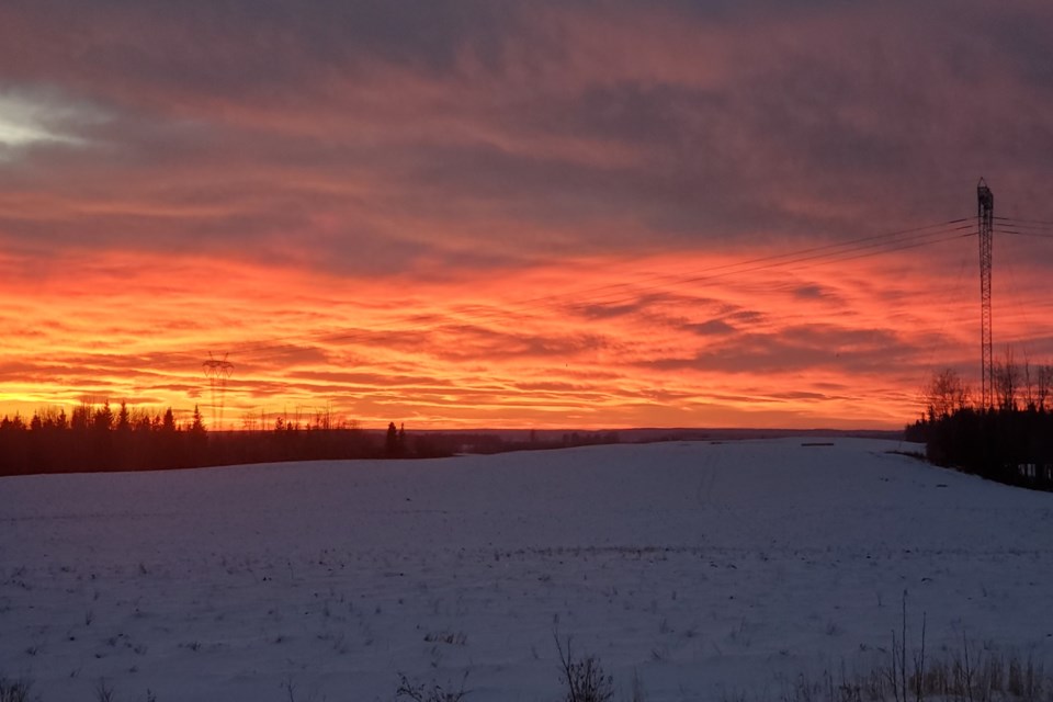 Blazing sunset west of Barrhead from Hwy 18 Cory White copy
