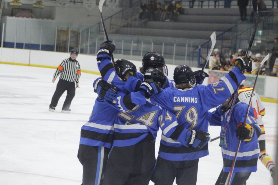 Barrhead celebrating their second goal.