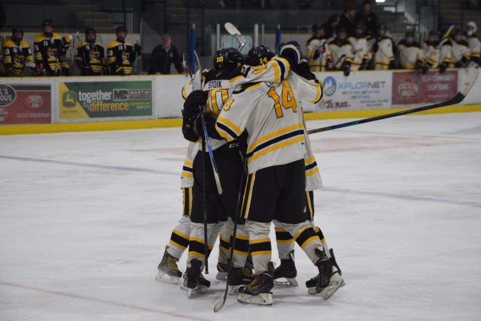 The Barrhead Steelers celebrate their fifth goal of the deciding championship game.