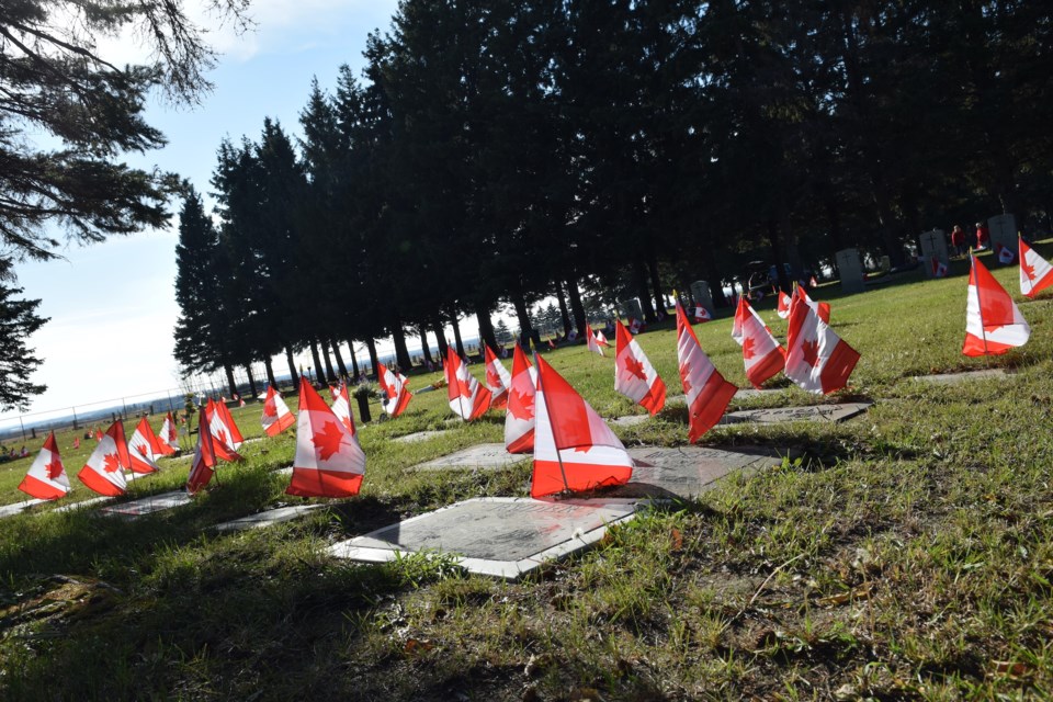 More than 20 flags are planted at the Field of Honour's cremation corner. Herman Barkemeyer said, unfortunately, some years, the corner has been the target of thieves who have stolen the flags.