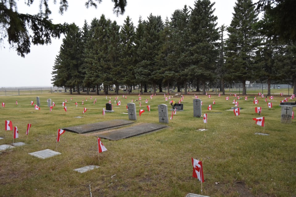 On Oct. 16, a three-person committee from the Barrhead Royal Canadian Legion planted more than 200 flags on veteras gravesites at the Field of Honour.
Barry Kerton/BL