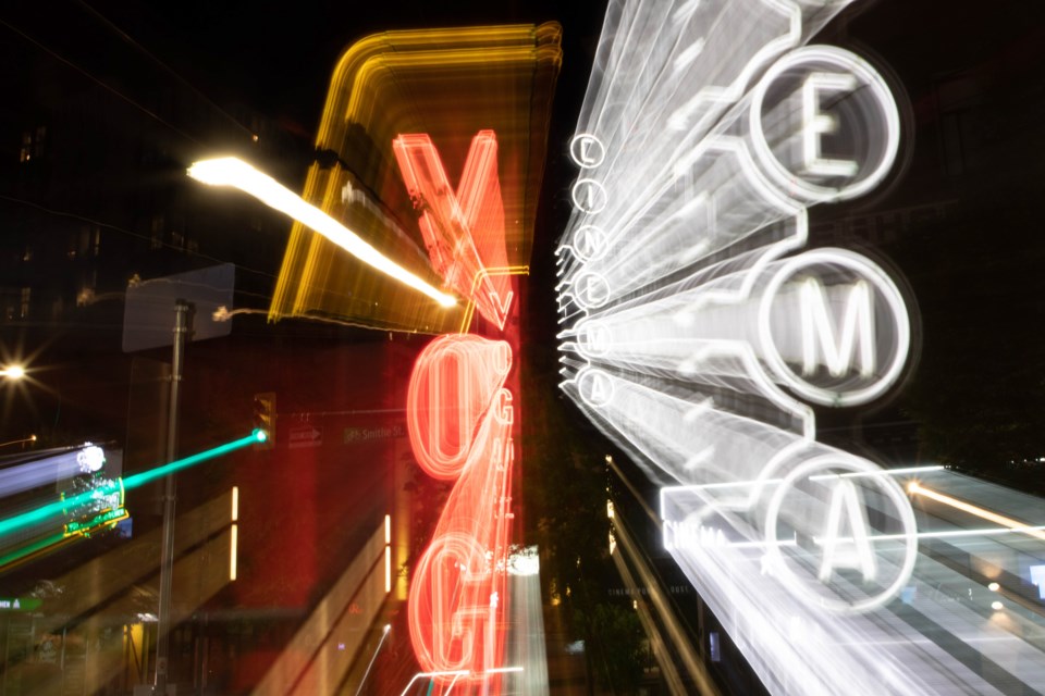 David Tyrrell's photo, a long exposure picture of a neon sign in downtown Vancouver was selected as one of the portrait photography students' favourite photos during one of two photo reviews.