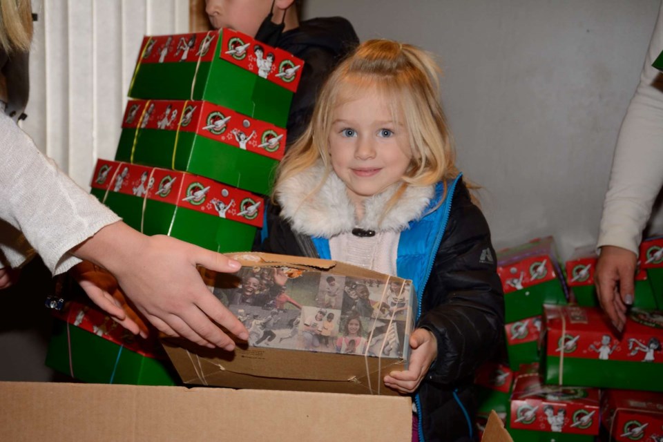 Lexus Roska   was just one of the many children who participated in the Operation Christmas Child packing party at the Barrhead Alliance Church on Nov.21.