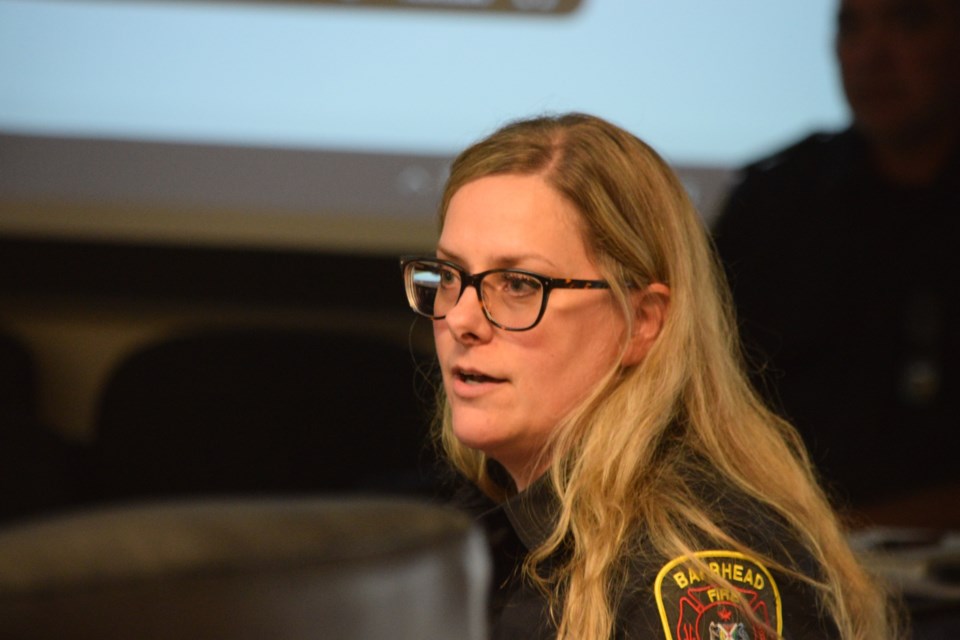 BRFS firefighter Gina Kneller thanked Town of Barrhead councillors during their June 25 meeting for helping to fund their her trip to the Fire Department Instructors Conference.