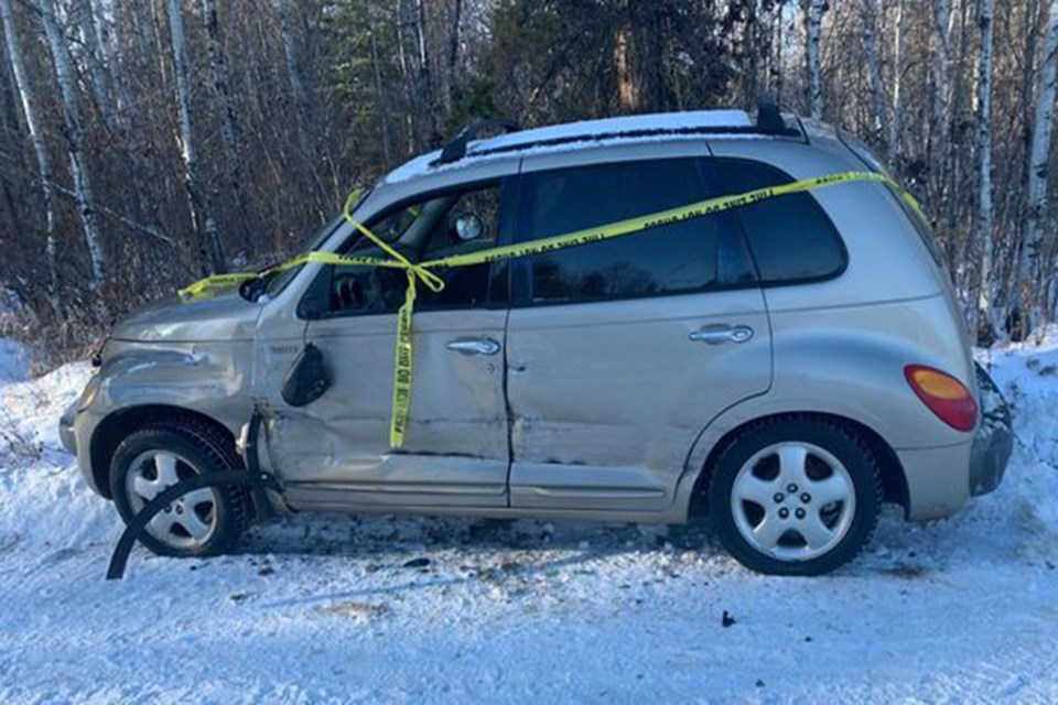 Gordie Hurrie’s PT Cruiser after he was side-swiped Nov. 27 by a dark blue SUV coming down from the welcome sign at Athabasca's Centennial Park overlooking the Town of Athabasca as Hurrie was going up. The SUV hit Hurrie leaving him injured, then fled the scene.
Submitted 