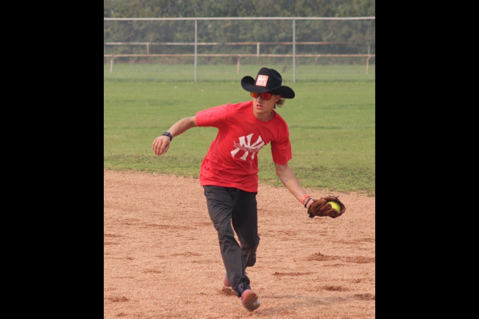 Riley Jones looks to first base after catching a ball while playing a game Sept. 3.

