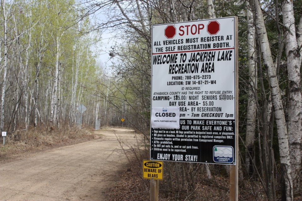 Athabasca County voted to leave all municipally-owned campgrounds, including Jackfish Lake, closed for the 2020 camping season. Campgrounds in the County of Barrhead however are open, as is the Long Island Lake campground in Westlock County.