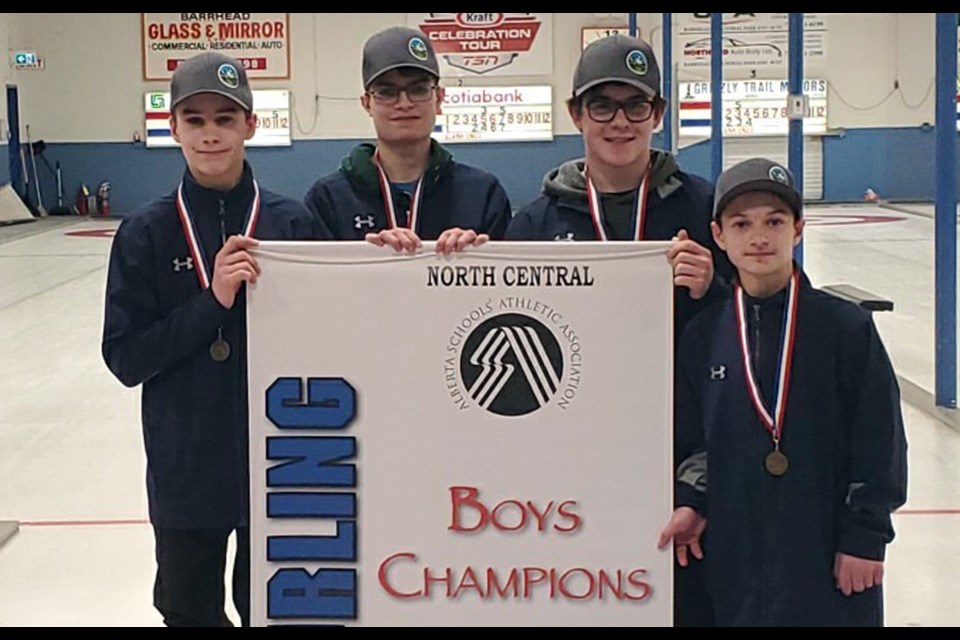 The EPC senior high boys curling team took home the gold medal in the ASAA north central zones competition Feb. 21-22 in Barrhead. They defeated Slave Lake by a score of 11-3. The win sends the team to provincials March 5-7 in Lethbridge. L-R: Skip Josh Wiselka, third Colin Christensen, second Miller Vandervaate and lead Mitchell Freh.
Athabasca Curling Club