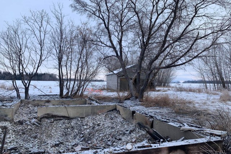 RCMP say a fire that burned down a historical building in the Amber Valley area Dec. 29 is considered suspicious and is still under investigation. Obadiah Place, which marked one of the original homesteads of the first Black settlers in the area, was designated as a historic site by the provincial government in 1999. This photo, submitted by Karyn Harper, shows the remains of the building on Jan. 1.