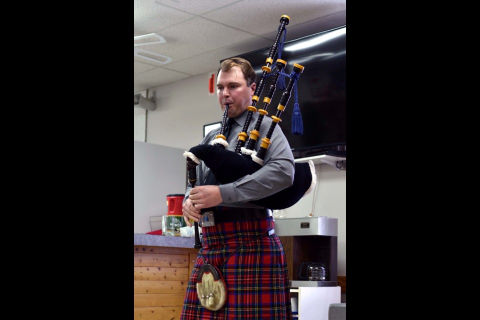 Piper Connor Noyse led the opening march at the Boyle Legion’s inaugural New Year’s Levee celebrations on Jan. 1 and provided hourly serenades for revelers, including a rendition of “Auld Lang Syne” to ring in the new year.