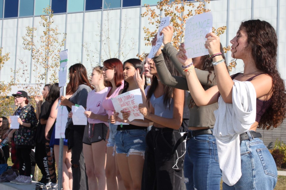 A group of EPC students, about two dozen, let their voices be heard outside the school Sept. 28, demonstrating to protest what they see as inaction by staff and administration regarding sometimes very serious complaints. The school division says there is a procedure in place for such complaints and RCMP determines if charges are laid in relation to any particular incident. 