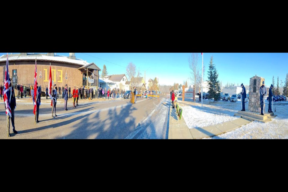 With just a skiff of snow on the ground the morning of Nov. 11, the Athabasca Royal Canadian Legion Branch 103 welcomed veterans, dignitaries and several dozen members of the public to an abbreviated outdoor Remembrance Day ceremony in front of the Legion on 48th Street Thursday, coming together in gratitude and remembrance for the men and women who served, and those who died. 