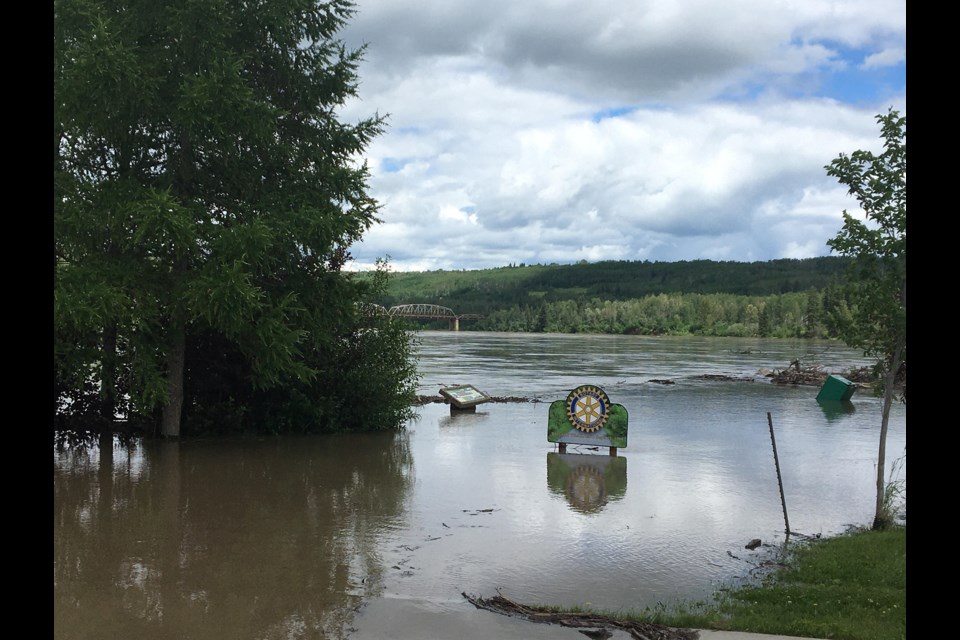 The Rotary Trail at Riverfront Park is underwater, along with several other areas of town that are adjacent to the Athabasca River and its Tawatinaw River tributary.
Heather Stocking/T&C