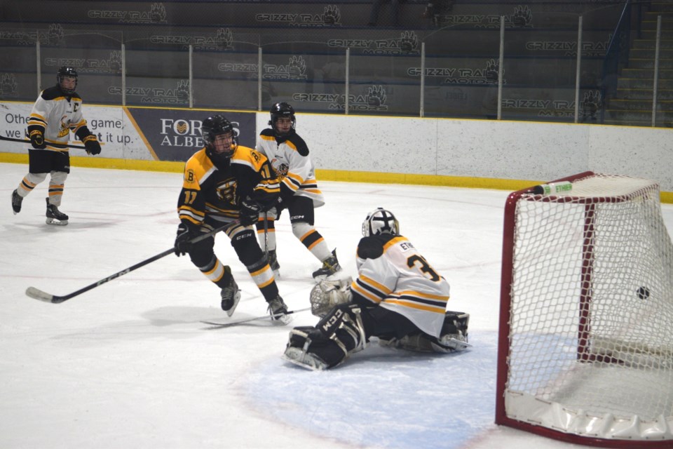 Barrhead's Rylan Keith scores the Renegades' 12th late in the second period.