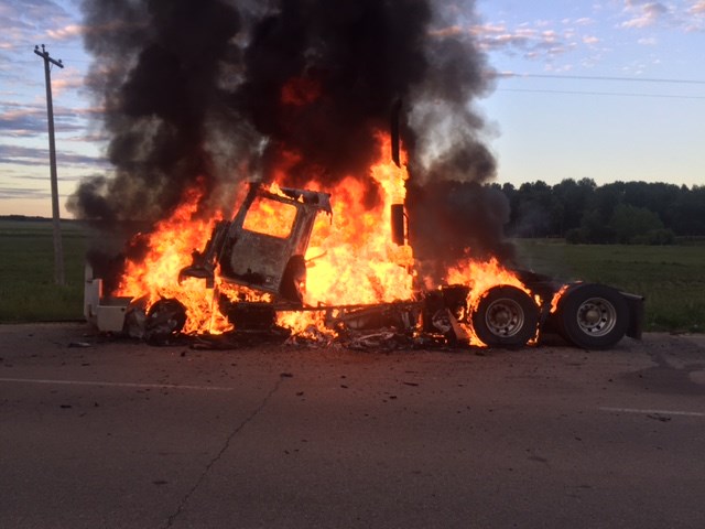 Semi truck fire