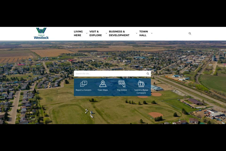 The home page of the Town of Westlock's new website.
