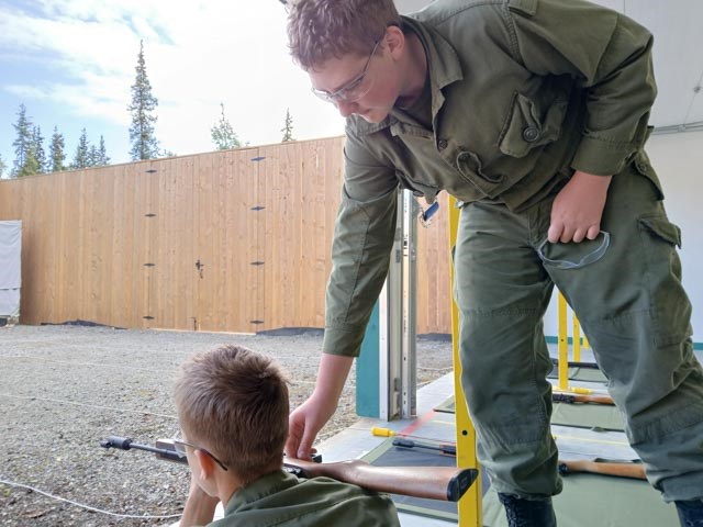 Cadet Sgt. Tucker Sweeney (right) coaches other cadets at a marksmanship course in Whitehorse. Sweeney is a member of the 2467 Westlock Royal Canadian Army Cadets.