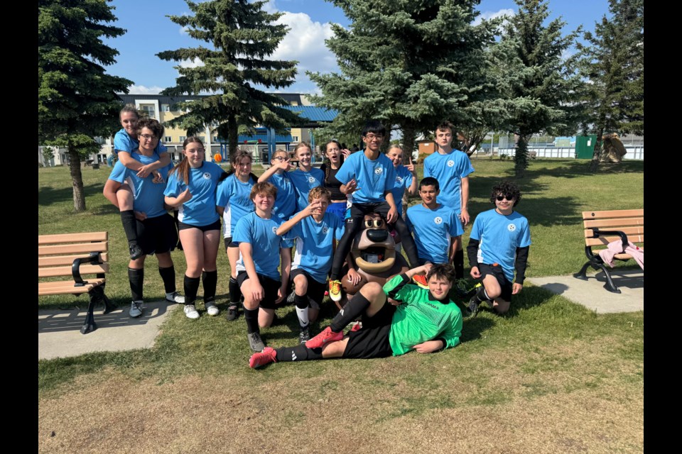 The U15 Westlock soccer team at the Tri-County Cup in Morinville. The U15 team won the sportsmanship award at the tournament.